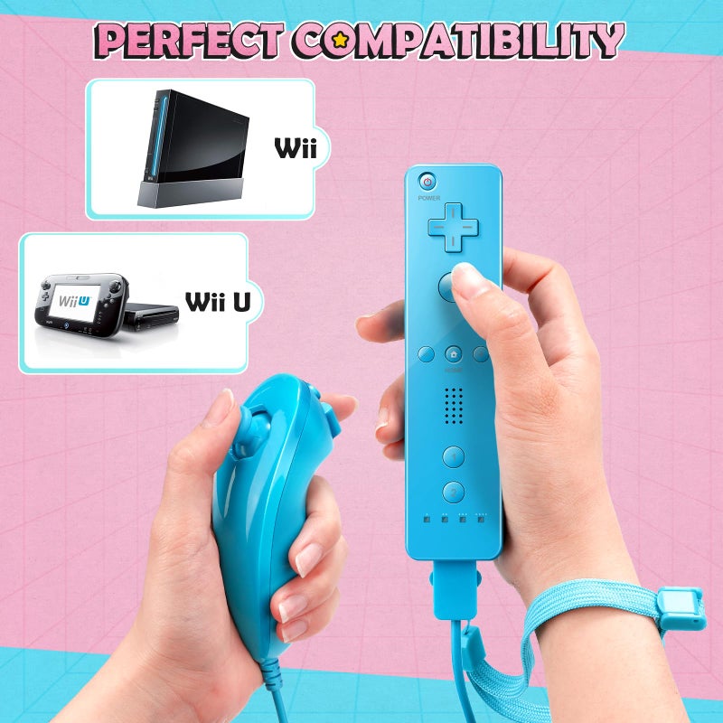 PGYFDAL Wii Controller 2 Pack, Wii Remote Controller and Nunchuck Joystick with Silicone Case and Wrist Strap for Holiday (Red and Blue) - Image 3